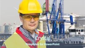  Presentation with foreman - Amazing PPT layouts having cranes and a freight ship backdrop and a ocean colored foreground
