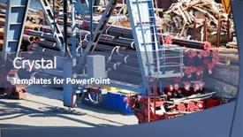  Presentation with steel pipe - Presentation enhanced with cranes and cargo from pipe background and a ocean colored foreground