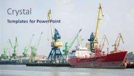  Presentation with ship - Presentation theme with cranes-and-ship-in-klaipeda background and a sky blue colored foreground
