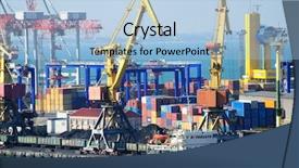  Presentation with seaport - PPT theme featuring cranes cargoes and the ship background and a light blue colored foreground