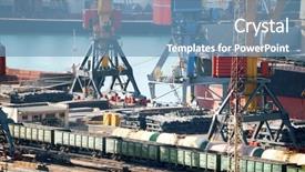  Presentation with seaport - Audience pleasing presentation theme consisting of cranes cargoes and the ship backdrop and a teal colored foreground