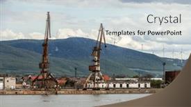  Presentation with river port - PPT theme having cranes-in-an-old and a lemonade colored foreground