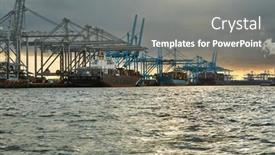 Presentation with shipping container - Slide deck with cranes-of-a-container-shipping background and a gray colored foreground