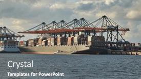  Presentation with shipping container - PPT theme featuring cranes-of-a-container-shipping background and a gray colored foreground