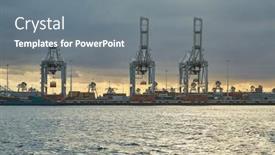  Presentation with shipping container - Slides with cranes-of-a-container-shipping background and a gray colored foreground