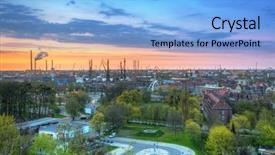  Presentation with shipyard - Presentation having cranes of the shipyard background and a light blue colored foreground