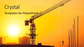  Presentation with sunset - Beautiful slide set featuring cranes-on-a-sunset-background backdrop and a yellow colored foreground