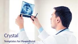  Presentation with dentist - Colorful PPT theme enhanced with cranium - picture of male doctor backdrop and a sky blue colored foreground