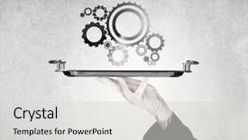  Presentation with industrial machine - Audience pleasing slides consisting of crank wheel machine working concept backdrop and a  colored foreground