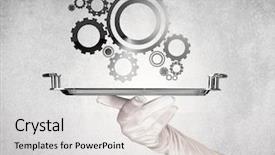  Presentation with industrial machine - Amazing slide deck having crank wheel machine working concept backdrop and a  colored foreground