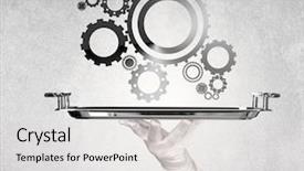  Presentation with industrial machine - PPT theme featuring crank wheel machine working concept background and a  colored foreground