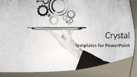  Presentation with industrial machine - Slide deck consisting of crank wheel machine working concept background and a  colored foreground