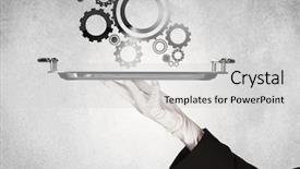  Presentation with industrial machine - PPT theme featuring crank wheel machine working concept background and a light gray colored foreground