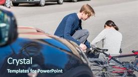  Presentation with street accident - Theme consisting of crash - helpful young man giving first background and a ocean colored foreground