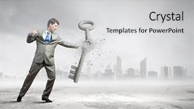  Presentation with gratitude stone - Beautiful presentation featuring crash barrier - young businesman crashing stone key backdrop and a  colored foreground