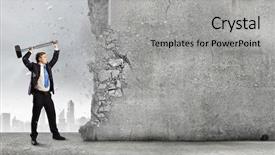  Presentation with wall partition - Presentation theme consisting of crash barrier - young determined businessman crashing wall background and a light gray colored foreground