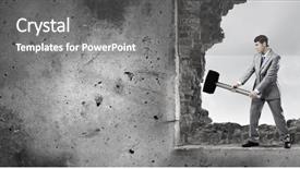  Presentation with wall - Theme enhanced with crash barrier - young determined businessman with big background and a  colored foreground