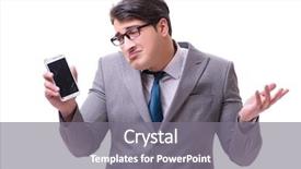  Presentation with phone - PPT layouts enhanced with crash screen - businessman with mobile phone isolated background and a gray colored foreground