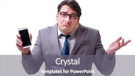  Presentation with phone - Audience pleasing PPT theme consisting of crash screen - businessman with mobile phone isolated backdrop and a gray colored foreground