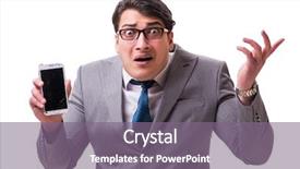  Presentation with phone - Amazing slide deck having crash screen - businessman with mobile phone isolated backdrop and a gray colored foreground
