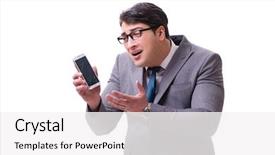  Presentation with phone - Beautiful PPT layouts featuring crash screen - businessman with mobile phone isolated backdrop and a white colored foreground