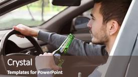  Presentation with sleepy yawning man driving car - Presentation theme having crash test - man drinking beer while driving background and a tawny brown colored foreground