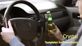  Presentation with beer bottle - PPT theme consisting of crash test - man holding bottle of beer background and a wine colored foreground