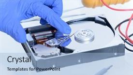  Presentation with failure - Cool new theme with crash test - service man fixing disk failure backdrop and a  colored foreground