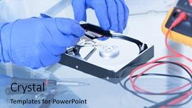  Presentation with failure - PPT theme consisting of crash test - service man fixing disk failure background and a  colored foreground