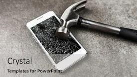  Presentation with transparen virtural screen - Beautiful PPT layouts featuring crash test - smartphone with broken screen backdrop and a  colored foreground