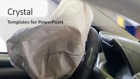  Presentation with car accident - Presentation having crash test dummy - airbag exploded at a car background and a light gray colored foreground