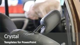  Presentation with car accident - Amazing PPT theme having crash test dummy - airbag exploded at a car backdrop and a gray colored foreground