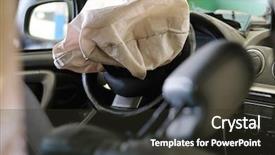  Presentation with crash - Audience pleasing PPT theme consisting of crash test dummy - airbag exploded at a car backdrop and a dark gray colored foreground