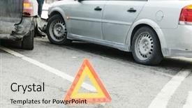  Presentation with road accident - Cool new PPT layouts with crash with two automobile road backdrop and a light gray colored foreground