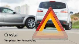  Presentation with triangle - Colorful presentation enhanced with crash with two automobile backdrop and a soft green colored foreground