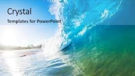  Presentation with blue wave - Cool new slide set with crashing blue ocean wave backdrop and a light blue colored foreground