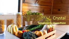  Presentation with healthy diet organic food - Slide deck enhanced with crate-of-organic-vegetables background and a tawny brown colored foreground
