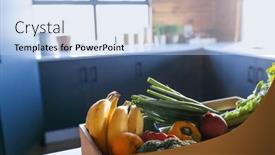  Presentation with healthy diet organic food - Slide deck featuring crate-of-organic-vegetables background and a light blue colored foreground