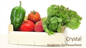  Presentation with ant - Amazing theme having crate with organic vegetables as green peppers tomatoes ant lettuce backdrop and a cream colored foreground