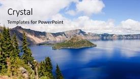  Presentation with explosion - Slides featuring crater lake oregon a caldera left from a gigantic volcanic explosion background and a light blue colored foreground