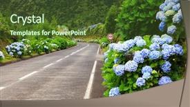  Presentation with lake - Colorful PPT theme enhanced with craters - hortensias on the road backdrop and a tawny brown colored foreground
