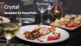  Presentation with restaurant equipment and utilises - Amazing PPT layouts having crawfish - lagustine tartare tasty restaurant dish backdrop and a dark gray colored foreground