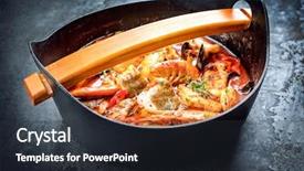  Presentation with iron - Slides enhanced with crawfish cajun - traditional south american moqueca de background and a tawny brown colored foreground