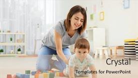  Presentation with mother baby and nurse - Cool new PPT layouts with crawling - mother with baby boy playing backdrop and a soft green colored foreground