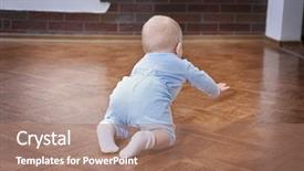  Presentation with floor - Theme with crawling-baby-on-the-wooden background and a coral colored foreground