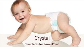  Presentation with baby diapers - Slide deck with crawling happy baby isolated background and a lemonade colored foreground