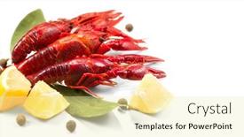  Presentation with herbs - Slide deck enhanced with crayfish-crawfish-closeup-red-boiled background and a blonde colored foreground