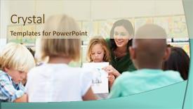  Presentation with classmates - Audience pleasing presentation theme consisting of crayon art - elementary pupil showing drawing backdrop and a soft green colored foreground