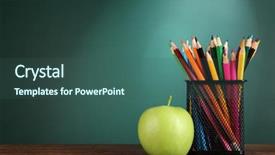  Presentation with green apple - Presentation design with crayons and green apple background and a ocean colored foreground