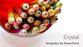  Presentation with crayons - Amazing slide deck having crayons-in-red-glass backdrop and a light gray colored foreground